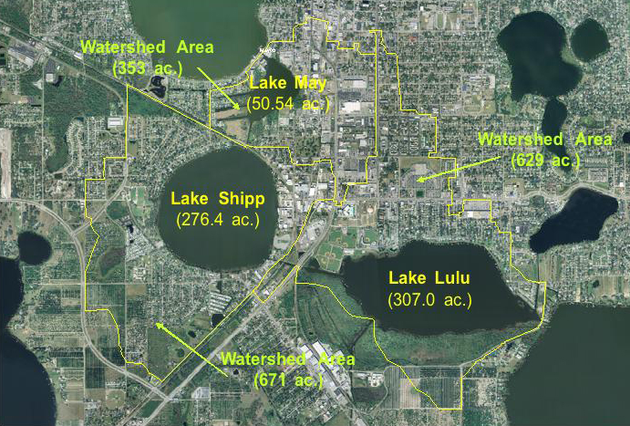 Drainage Basin Areas for Lakes May, Shipp and Lulu